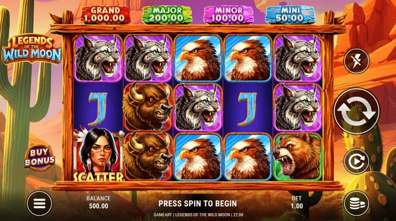 Legends of the Wild Moon - skrini ya mchezo wa gridi ya 5×3